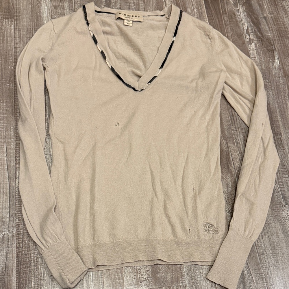 Beige V-Neck Sweater